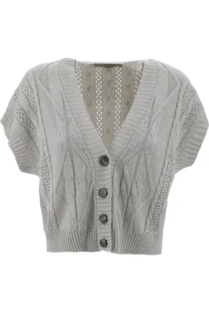 D.EXTERIOR Femme, Pulls, Blanc, Taille: 36 FR Gilet Lurex avec Tissage Perforé