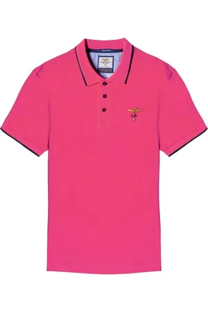 Aeronautica Militare Homme, Tops, Rose, Taille: M Polo en coton à manches courtes en Magenta