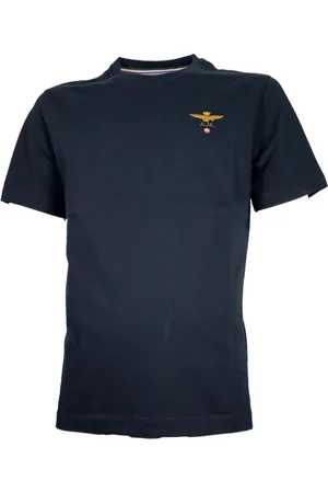 Aeronautica Militare Homme, Tops, Bleu, Taille: 2XL T-shirt Basique en Coton Col Rond Bleu