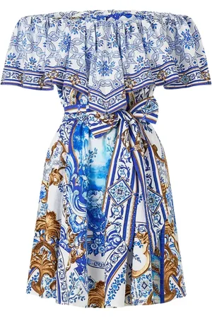 Camilla Femme, Robes, Bleu, Taille: 40 FR Robe courte à volants inspirée du Portugal