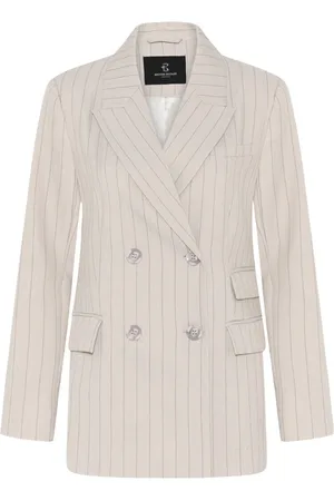 Bruuns Bazaar Femme, Vestes, Gris, Taille: 36 FR Blazer Rayé à Col Large
