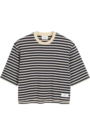Ami Femme, Tops, Bleu, Taille: 36 FR T-shirt Noir à Rayures Naturelles