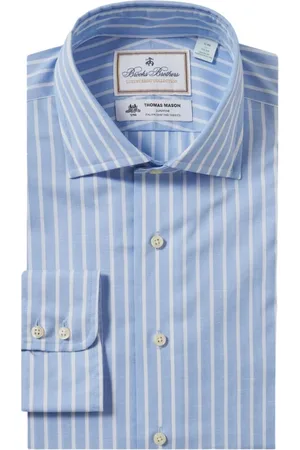 Brooks Brothers Homme, Chemises, Bleu, Taille: S Chemise habillée en coton et lin, coupe slim, bleu clair, col anglais