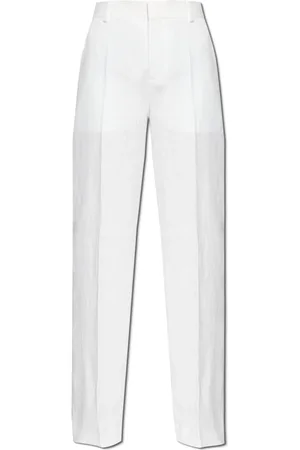 Moschino Femme, Pantalons, Blanc, Taille: 36 FR Pantalon en lin avec pli