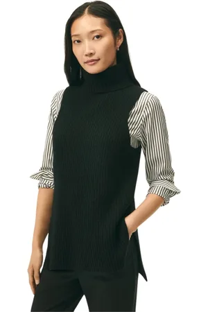 Brooks Brothers Femme, Pulls, Noir, Taille: 42 FR Pull Col Roulé Sans Manches en Laine et Cachemire