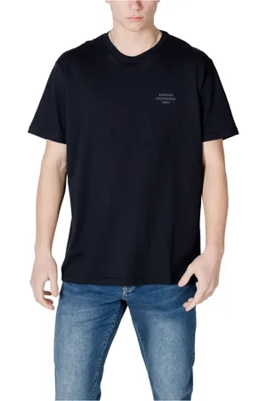 Armani Exchange Homme, Tops, Bleu, Taille: 2XL T-shirt Bleu en Coton Col Rond