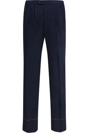 BRIONI Homme, Pantalons, Bleu, Taille: S Pantalon en Laine Bleu Marine Plissé Sur Mesure