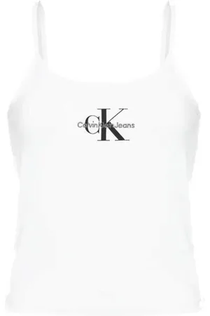 Calvin Klein Femme, Tops, Blanc, Taille: 36 FR Débardeur en coton blanc imprimé