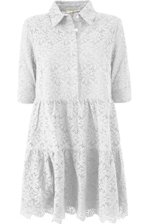 YES ZEE BY ESSENZA Femme, Robes, Blanc, Taille: 42 FR Robe Chemisier en Dentelle Florale avec Col