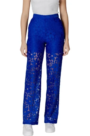 Desigual Femme, Pantalons, Bleu, Taille: 36 FR Pantalon en Polyester Bleu Uni à Fermeture Éclair