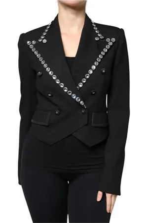 Dolce & Gabbana Femme, Vestes, Noir, Taille: 36 FR Blazer Cristal Double Boutonnage