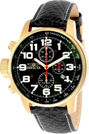 Invicta Homme, Accessoires, Noir, Taille: ONE Size Montre Chronographe en Cuir Noir
