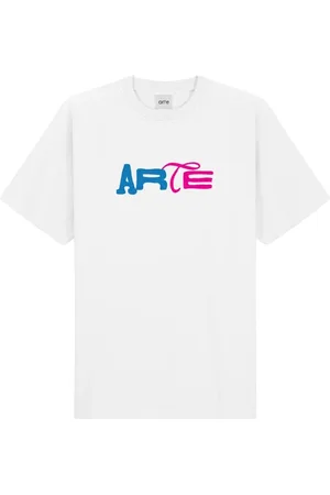 Arte Antwerp Homme, Tops, Blanc, Taille: M T-shirt Logo Imprimé Bleu-Rose
