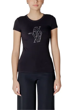 Armani Exchange Femme, Tops, Noir, Taille: 38 FR T-shirt Noir à Manches Courtes Imprimé