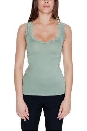 VERO MODA Femme, Tops, Vert, Taille: 36 FR Haut Cami vert avec bordure en dentelle en V