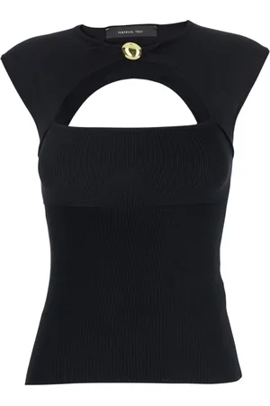 FEDERICA TOSI Femme, Tops, Noir, Taille: 36 FR Haut Noir avec Détail de Bijou en Mélange de Viscose