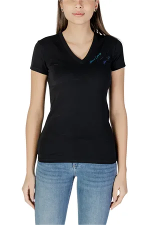 Armani Exchange Femme, Tops, Noir, Taille: 38 FR T-shirt Noir Col en V en Coton