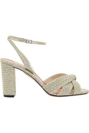Aquazzura Femme, Chaussures, Gris, Taille: 37 EU Sandales Métalliques à Bout Ouvert et Talon Bloc