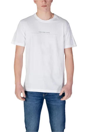 Calvin Klein Homme, Tops, Blanc, Taille: L T-shirt Blanc en Coton à Manches Courtes