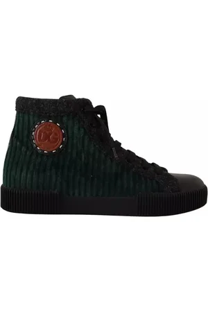 Dolce & Gabbana Homme, Chaussures, Noir, Taille: 42 EU Baskets montantes en velours côtelé vert et noir
