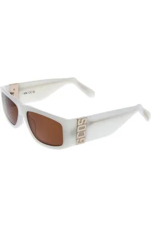 GCDS Unisex, Accessoires, Blanc, Taille: ONE Size Lunettes de Soleil Blanches Rectangulaires avec Verres Marron