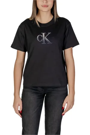 Calvin Klein Femme, Tops, Noir, Taille: 36 FR Logo Tee Short Sleeve