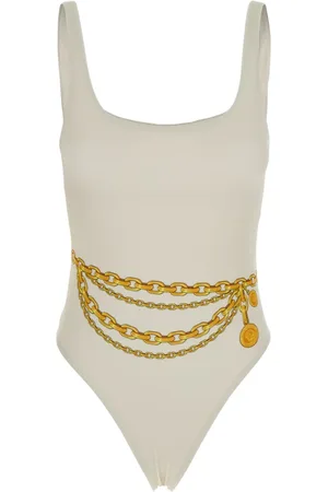 VERSACE Femme, Maillots de bain, Blanc, Taille: 40 FR Maillot Blanc Imprimé Chaîne en Tissu Technique