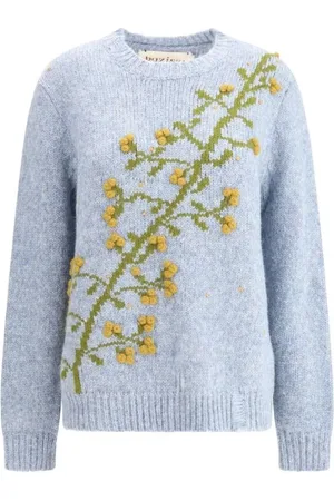 Baziszt Femme, Pulls, Bleu, Taille: 38 FR Pull Puff Brodé Floral