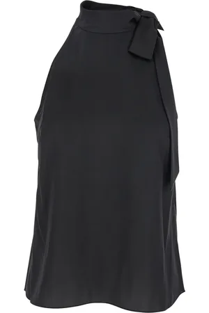 THEORY Femme, Tops, Noir, Taille: 40 FR Haut Noir sans Manches avec Col Halter et Détail de Latéral en Tissu Technique