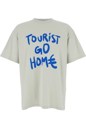 44 Label Group Homme, Tops, Blanc, Taille: S T-shirt Blanc Touristique avec Impression Avant et Arrière
