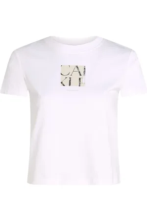 Calvin Klein Femme, Tops, Blanc, Taille: 36 FR T-shirt en Coton Imprimé Élégant