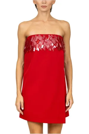AMEN Femme, Robes, Rouge, Taille: 38 FR Robe Rouge en Polyester avec Applications