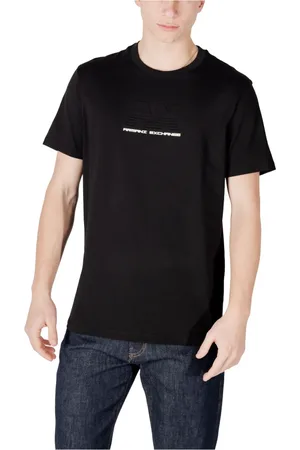Armani Exchange Homme, Tops, Noir, Taille: XL T-shirt Noir en Coton Manches Courtes