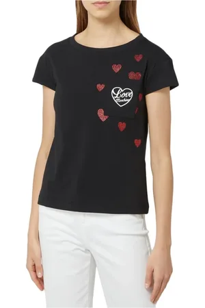 Moschino Femme, Tops, Noir, Taille: 36 FR T-shirt en Coton à Manches Courtes avec Logo