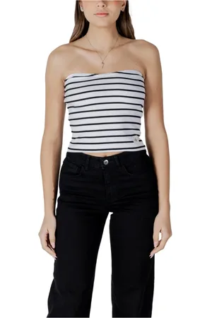 Calvin Klein Femme, Tops, Blanc, Taille: 38 FR Haut sans Manches en Coton Rayé