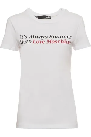 Moschino Femme, Tops, Blanc, Taille: 42 FR T-shirt en Coton avec Logo Manches Courtes