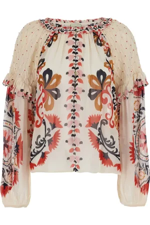 Farm Rio Femme, Blouses et Chemises, Multicolore, Taille: 38 FR Blouse col rond Mandala avec ornements de perles