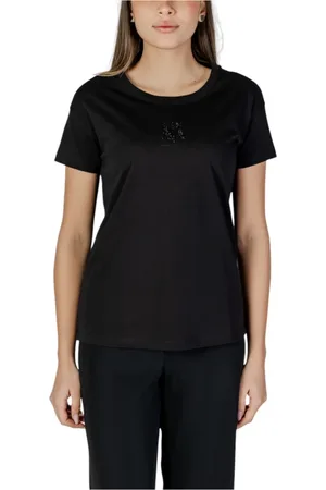 Armani Exchange Femme, Tops, Noir, Taille: 40 FR T-shirt en Coton Noir pour Femmes