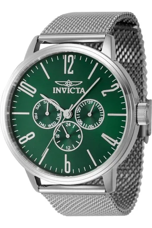 Invicta Homme, Accessoires, Gris, Taille: ONE Size Cadran vert en acier inoxydable montre chronographe