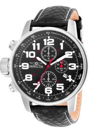 Invicta Homme, Accessoires, Noir, Taille: ONE Size Chronographe Élégant Bracelet en Cuir Montre