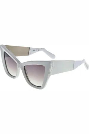 GCDS Femme, Accessoires, Blanc, Taille: ONE Size Lunettes de Soleil Cat Eye Blanches avec Verres Miroir