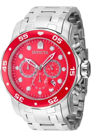 Invicta Homme, Accessoires, Gris, Taille: ONE Size Chronographe Montre Cadran Rouge Luxe Homme