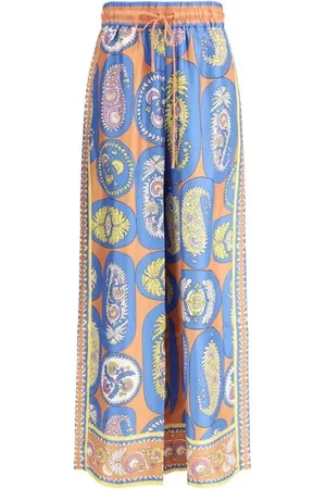 ALÉMAIS Femme, Pantalons, Multicolore, Taille: 38 FR Pantalon Large en Soie avec Imprimé Pailey
