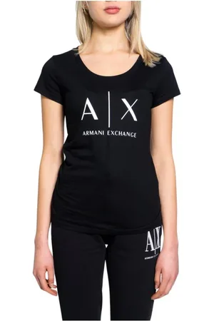 Armani Exchange Femme, Tops, Noir, Taille: 40 FR Tee-shirt Noir avec Logo Imprimé