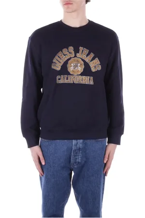 Guess Homme, Sweatshirts et sweats à capuche, Bleu, Taille: L Pull Bleu avec Logo Frontal
