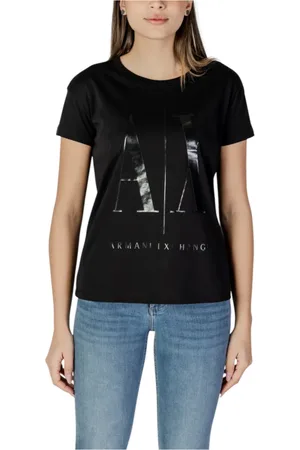 Armani Exchange Femme, Tops, Noir, Taille: 36 FR T-shirt Noir Imprimé Col Rond