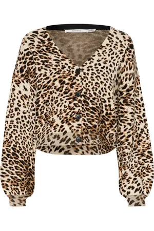 Gestuz Femme, Pulls, Brun, Taille: 36 FR Cardigan Imprimé Léopard avec Manches Bouffantes