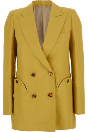 Blazé Milano Femme, Vestes, Jaune, Taille: 42 FR Veste Jaune en Lin à Double Boutonnage Femme