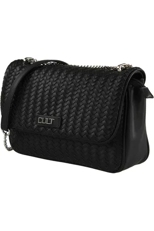 Cult Femme, Sacs, Noir, Taille: ONE Size Sac à Bandoulière Noir en Chaîne Tissée
