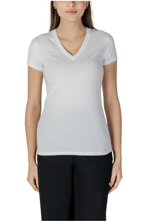 Armani Exchange Femme, Tops, Blanc, Taille: 46 FR T-shirt blanc en coton à col en V